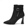 Y950-2 botas cortas con cremallera lateral botas de tacón alto botas de moda de tacón grueso para mujer 2024 otoño e invierno nueva moda tacones altos coreanos