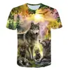 2021 Nuevo Verano para Hombre Europeo y Americano Transfronterizo Nueva Moda Patrón de Lobo 3d Camiseta de Manga Corta para Hombre