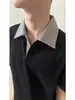 Polo de Manga Corta Empalmado para Hombres y Mujeres, Estilo Veraniego de Alta Gama, Camiseta Fresca y Elegante con Cuello, Corte Limpio, Hombro Recto, Manga Media