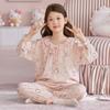 Primavera, Verão e Outono de 2025 Pijama de Algodão Nuvem Pequeno, Médio e Grande Meninas Infantis Gola Redonda Manga Longa Xadrez Desenho Animado Conjunto de Roupas para Casa