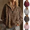 2026 Ropa de Mujer de Comercio Exterior Transfronterizo Europeo y Americano Nuevo Estilo de Otoño Sudadera Holgada con Estampado de Leopardo Retro, Cuello Solapa con Cremallera