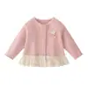 Ropa de Abrigo para Niñas, Nuevo Estilo de Otoño, Dulce Top Tejido, Ropa de Abrigo para Bebés, Moda Chic Estilo Francés, Encaje, Mangas Largas para Niños