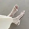 Sandalias de cuña pequeña de 3.5 cm estilo retro francés de una tira para mujer, estilo verano, puntera abierta, puntera cuadrada, sandalias sencillas