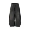 Calça Jeans Retrô Americana de Rua Estampa de Leopardo Perna de Tesoura Masculina Casual Solta Longa Punk Retrô Calça de Perna Larga Curva
