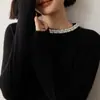 Cardigã Redondo de Luxo de Alta Qualidade Decorado com Pérolas para Mulheres 2024 Novo Suéter de Cashmere Cor Pura Camisa de Base Tricotada