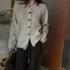 Estilo elegante, diseño de dos piezas simulado, cuello redondo, cárdigan de punto de lana pura, suéter holgado para mujer, capa base, top y prenda exterior para otoño e invierno