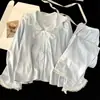 Nuevos Pijamas Térmicos de Felpa Calientes para Mujer, Manga Larga y Pantalón Largo Otoño/Invierno, Estilo Princesa, Cárdigan con Cuello de Muñeca, Conjunto de Dos Piezas para el Hogar
