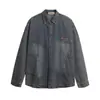 Chaqueta de Mezclilla Lavada Bordada Patchwork Retro Americana para Hombre Otoño Nueva Tendencia Marca Holgada Versátil Casual