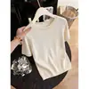 Top de punto hueco de manga corta color albaricoque para mujer, nuevo estilo de verano 2026, estilo coreano, único, hermoso, súper atractivo, top para mujeres petite