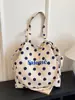 Bolsa de Hombro de Lona con Lunares Estilo Coreano Nueva de Primavera para Mujer, Bolsa Tote Grande de Capacidad para Viajes, Simple, Moderna, Versátil y Casual
