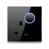 Interruptor de Luz LED de Gran Apertura Enchufe Panel de Espejo de Vidrio Templado Negro Interruptor de Luz Interruptor Redondo Jipu
