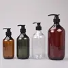 500ml Botella de Plástico Marrón con Dispensador de Ducha Gel de Baño Loción Cosmética Sub-Botella Botella para Gel de Manos Champú Venta al por Mayor