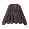 Venta al por mayor de comercio exterior transfronterizo para mujer, nueva blusa estampada con pequeñas flores y líneas metálicas ZRA de AliExpress en stock