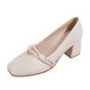 Zapatos de Tacón Alto Elegantes de Alta Gama para Mujer 2025 Nuevo Estilo Zapatos Mary Jane Zapatos de Cuero Pequeños Celebridad de Internet Tacones Gruesos Planos con Falda