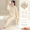 Conjunto de Pijama Cálido de Felpa para Mujer, Otoño e Invierno, Sencillo, Cuello Redondo, Manga Larga, Suéter Engrosado, Cálido, Se Puede Usar en Exteriores, Ropa para el Hogar