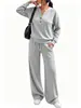 Conjunto casual deportivo de dos piezas para mujer, otoño e invierno 2026, nuevo estilo transfronterizo europeo y americano, top holgado de manga larga y pantalones de pierna ancha