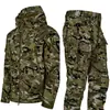 Venta al por mayor transfronteriza del conjunto de chaqueta camuflaje ruso tipo piel de tiburón con temática de ruinas, con pantalones tácticos impermeables forrados de polar y uniforme militar especial