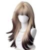 [Gato Siamês] Peruca Feminina Estilo Gótico Branco Dourado Degradê Preto Cabelo Longo Liso Cabelo Artificial Cobertura de Cabelo para Cabeça Inteira