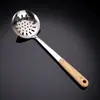 Juego de Cuchara y Espátula de Acero Inoxidable con Mango de Pinza de Dos Dientes, Espátula para Freír con Mango de Madera, Colador Grande, Espátula de Cocina para Cocinar, Cuchara de Cocina, Cucharón para Sopa