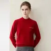 Novedad Otoño/Invierno 2026 Jersey de Punto 100% Cachemira Cuello Semi Alto Redondo Manga Larga Bordado Letras Suave y Esponjoso Jersey de Cachemira
