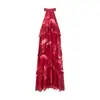 Roupas Femininas 2026 Verão Novo Estilo Europeu e Americano Fashion Simples Emagrecedor Gola Halter Sem Mangas Estampado Vestido Bolo Vermelho