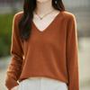 Tricô de Lã Novo Outono e Inverno 2024 Feminino Gola V Simples Moda Estilo Preguiçoso Camisa Base de Lã Suéter Interno