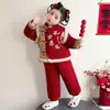 Roupa de Ano Novo para Meninas, Conjunto de Lã Forrado Estilo Chinês, Hanfu Tradicional Infantil, Roupa Festiva de Ano Novo, Vestido Formal para Menina de Um Ano