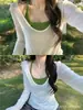 Blusa Blanca Transparente Protectora del Sol para Mujer, Nuevo Estilo de Verano, Corte Ajustado, Versátil, Manga Larga, Ligeramente Transparente, Top Estilo Puro Deseo