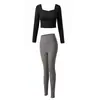 Conjunto de Yoga com Calça Longa Feminina, Decote Quadrado, Manga Longa, Cintura Alta, Calça Esportiva Casual, Conjunto de Duas Peças para Treinamento Profissional de Pilates