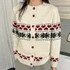 Cárdigan suéter jacquard Fair Isle rojo de estilo casual para mujer, nueva colección otoño e invierno, chaqueta tejida elegante