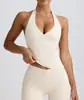 Camisola básica estilo 'hot girl' con cuello halter, color liso, elástica, corte ajustado, sin espalda, top tipo tank top exterior