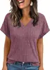 Verano 2026 Nuevo Estilo Europeo y Americano Amazon Transfronterizo Tallas Grandes Moda Femenina Casual Color Sólido Cepillado Cuello en V Manga Corta Camiseta