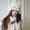 Chapéu de tricô fofo e doce bordado com orelhas de gato para mulheres, adequado para outono e inverno, com circunferência de cabeça grande, proporcionando calor e proteção contra o frio