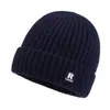 Gorro de punto liso para otoño e invierno para hombres y mujeres, gorro de lana grueso y cálido, gorro versátil con borde enrollado, gorro de punto para exteriores