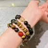 Pulseira Boutique 10mm Estilo Maillard Obsidiana Dourada Natural Olho de Tigre Cobertura Leite de Mel Citrino Calcedônia Vermelha Pulseira