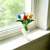 Ramo de Flores de Tulipán de Vidrio Puro Hecho a Mano de Zibo, Ramo Artificial para Exhibición de Escritorio, Flores de Vidrio para Regalos Navideños