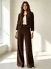 Conjunto de Duas Peças de Veludo Cotelê para Outono/Inverno 2026, Cardigã Curto Simples para o Dia a Dia + Calça Longa de Pernas Largas, Disponível em Várias Cores