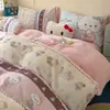 Conjunto de Quatro Peças de Lã Leiteira Colorida Mista Classe A Outono e Inverno Capa de Edredom Grossa de Fleece Coral Dupla Face Conjunto de Três Peças para Estudantes com Plus Velvet