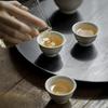 Taza de té de cerámica de color sólido, juego de té kung fu, gris hierba y madera, taza de té literati, taza de té con patrón tirado a mano, taza individual para el hogar