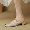 Mules de verano de estilo chino de punta cerrada para mujer, para comercio exterior transfronterizo, adecuados para uso en exteriores, elegantes sandalias Mary Jane de tacón medio para combinar con faldas