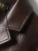 Jaqueta de couro com cera para outono e inverno, estilo old money, com lapela, acinturada, comprimento médio, versátil, casaco de pele de carneiro