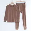 Conjunto de Roupa Íntima Térmica Masculina com Grade de Abacaxi, Gola Redonda, Xadrez, Forrado com Fleece, Camada Base Espessada para Outono e Inverno, Atacado