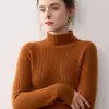 Suéter de cashmere puro com gola alta integrada sem costura, suéter pullover feminino, novo suéter canelado slim fit de outono e inverno