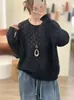 Suéter Pulóver Hueco de Punto Grueso de Cuello Redondo, Color Sólido, Manga Larga Casual, Versátil Suéter de Punto Holgado para Mujer, Nuevo Otoño/Invierno 2026