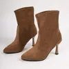 Botines de gamuza para mujer para otoño e invierno, botas delgadas de tacón alto, estilo único, punta fina, tacón grueso, talla grande, nuevas botas Martin de otoño e invierno