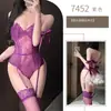 Música Nocturna Ropa Interior Sexy Morado Encaje Ajustado Mono Uniforme Femenino Qqny Archivo Abierto Gratuito Traje de Puro Deseo 7452