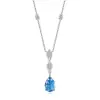 Cadena de Clavícula Gota de Agua para Mujer, Collar de Diamantes de Lujo Ligero con Forma de Pera Azul, Colgante Flor de Hielo, Elegante Zirconio Azul Marino Corte Glaciar de Alto Carbono Incrustación
