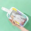 Bolsa de Cosméticos Transparente com Borda Colorida Fosca Personalizada, Simples, Portátil, À Prova d'Água, Necessaire, Cosméticos de Viagem, Armazenamento de Grande Capacidade