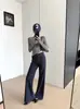 Calça flare jeans de quatro vias com perna em palito emagrecedora