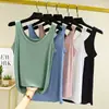 Verão e Outono Novo Colete Feminino de Algodão Amargo com Decote em U Cor Sólida Solto Para Usar por Cima Tamanho Grande Camiseta Base Interna Peça Única